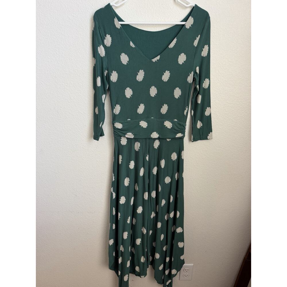 Boden Delilah Green Sapling Carnation Stamp 3/4 Sleeve Jersey Midi Dress Size 8